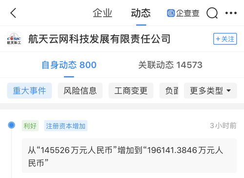深創投等17家公司入股航天云網，注冊資本激增34.78%
